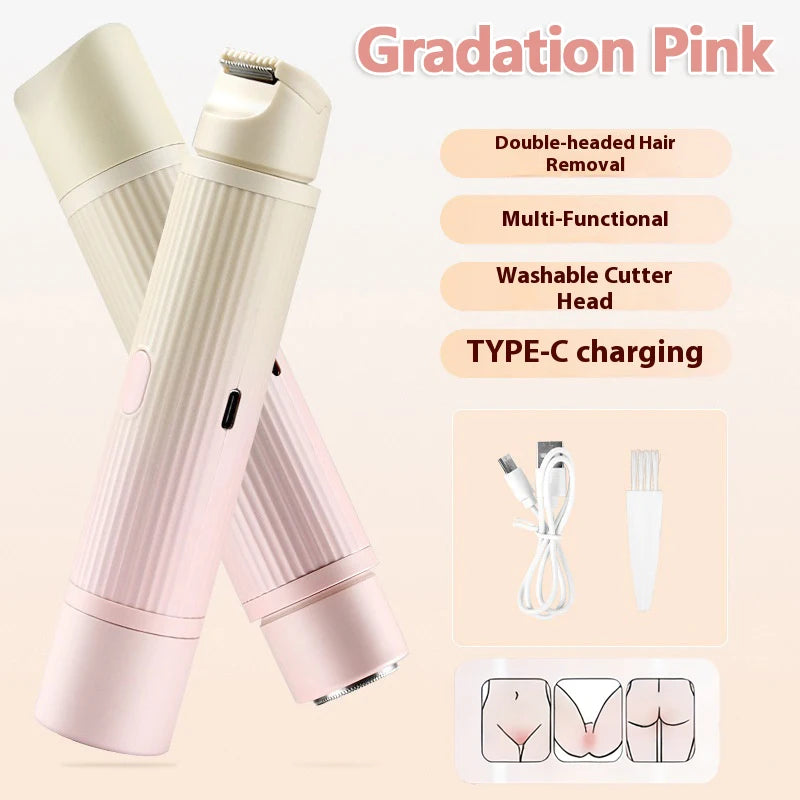 Rechargeable 2-in-1 Electric Hair Shaver in gradation pink, showcasing double-headed hair removal and multi-functional features.